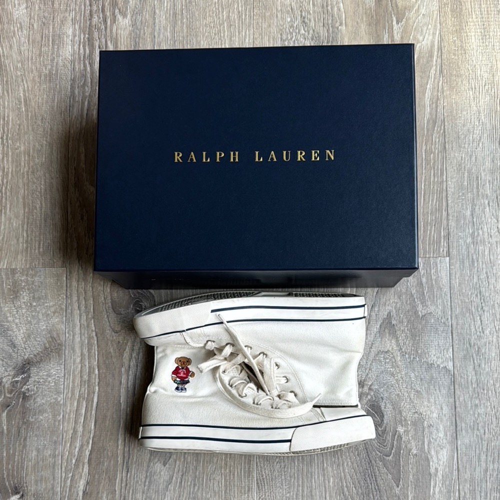 Ralph Lauren Cream High-Top Sneakers with Embroidery